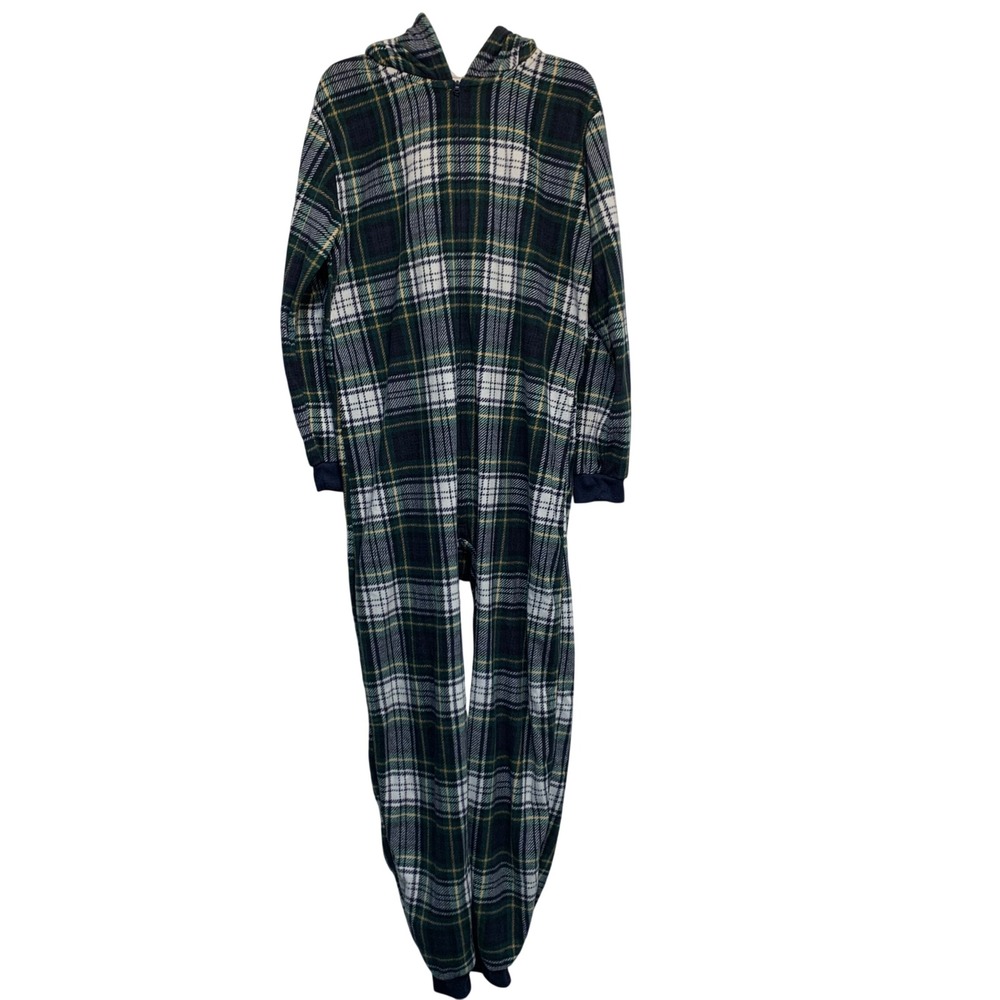 PJ Place Plaid Hooded Union Suit XXL 16 Reindeer Antlers Fleece Festive Cozy